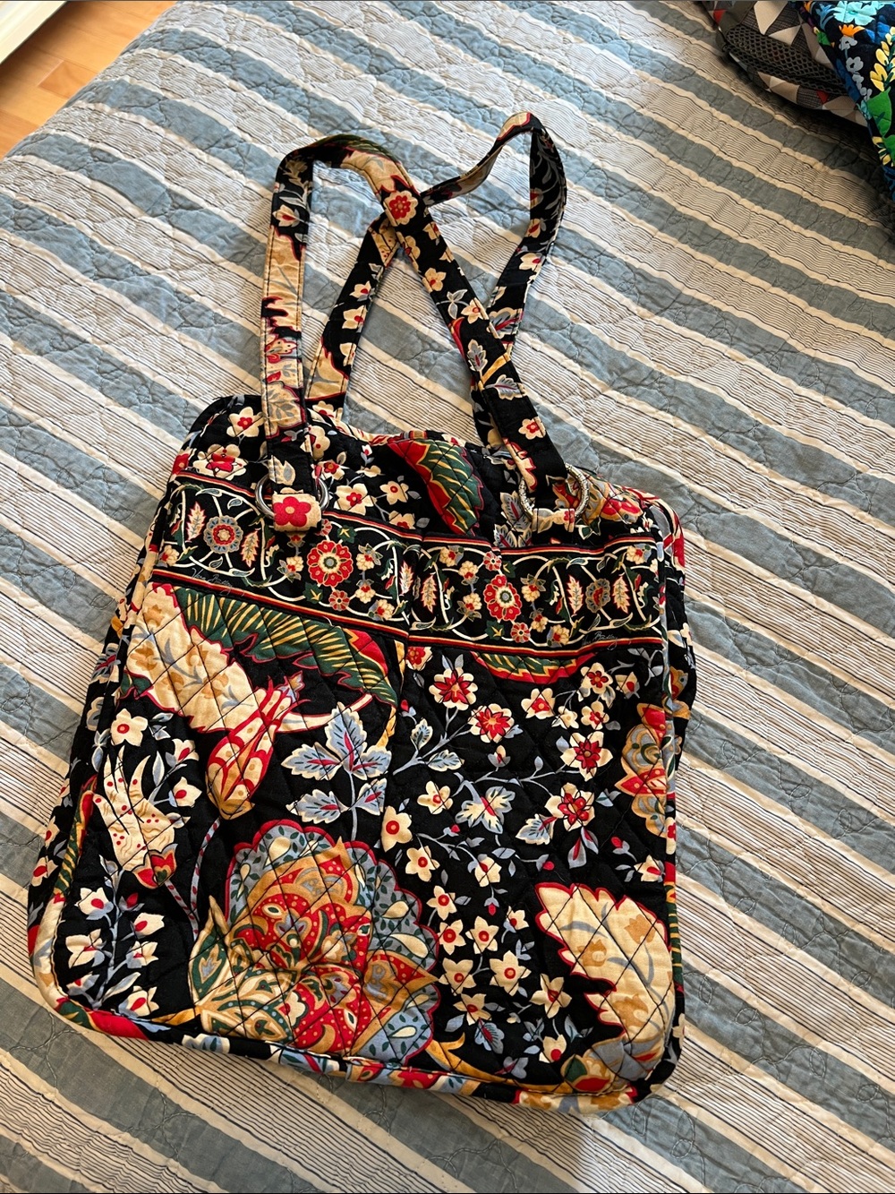 Vera Bradley Black Quilted Floral Tote with Multicolor Botanical Print